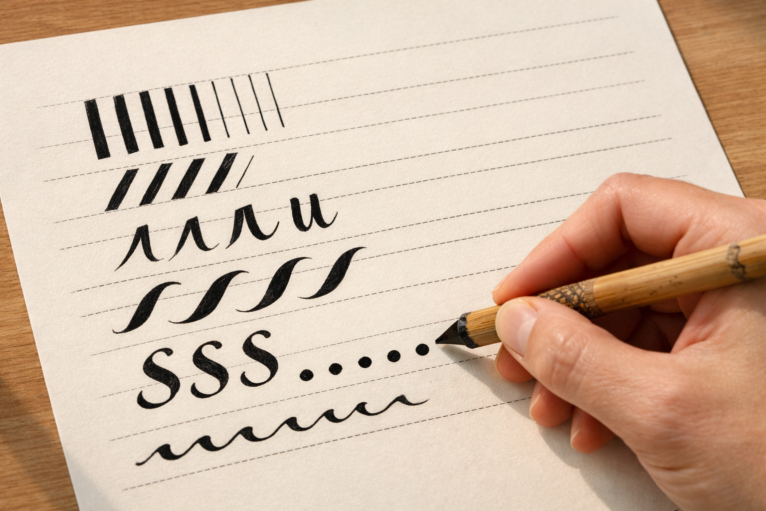 Temel kaligrafi çizgileri ve kalem hareketleri